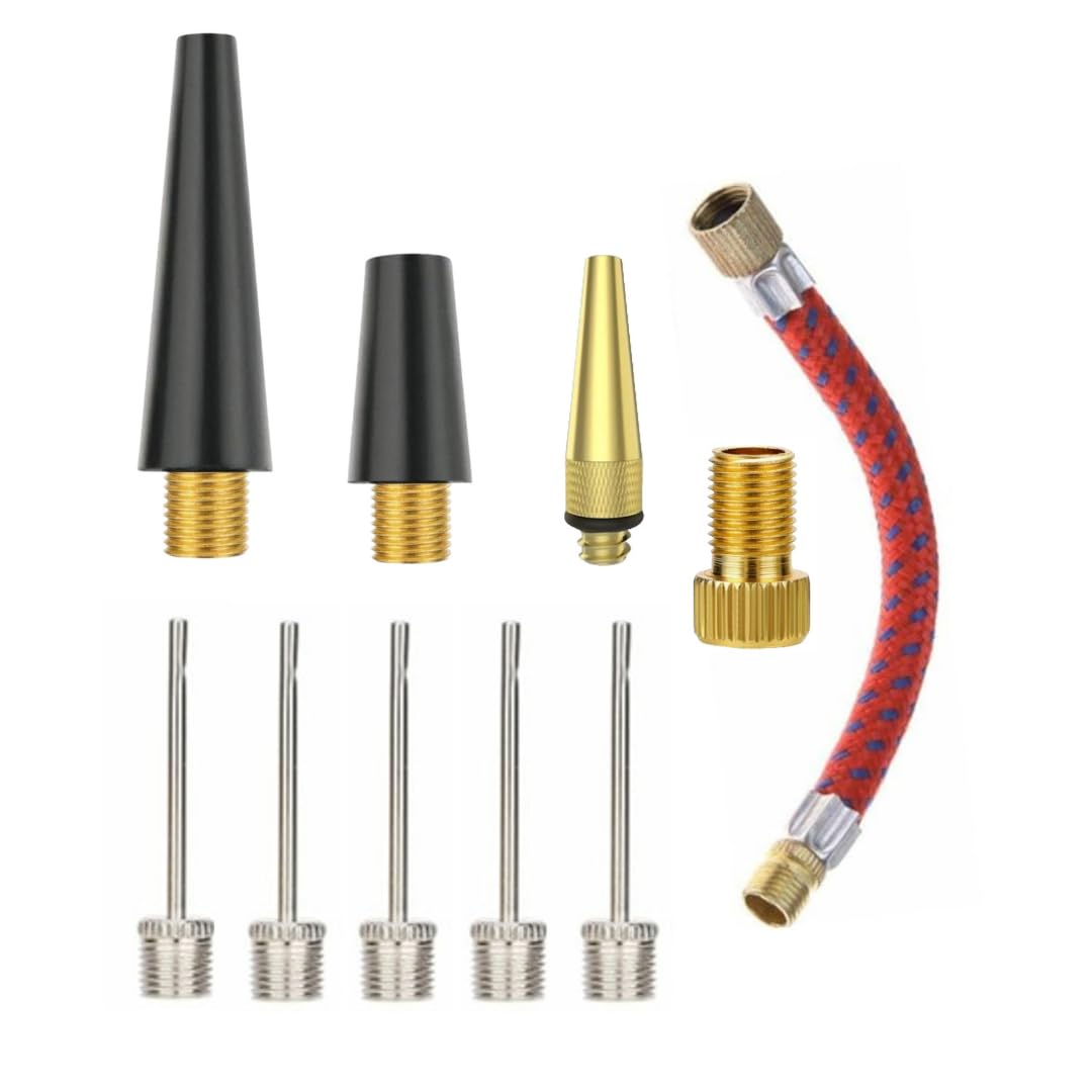 Manovella 10-teiliges Adapter Set für Ballpumpe – inkl. 5 Ballnadeln, Luftmatratzen Adapter, Ballonaufsatz, AV/DV Ventiladapter & Verlängerung – für Ball, Fahrrad, Kompressor & mehr