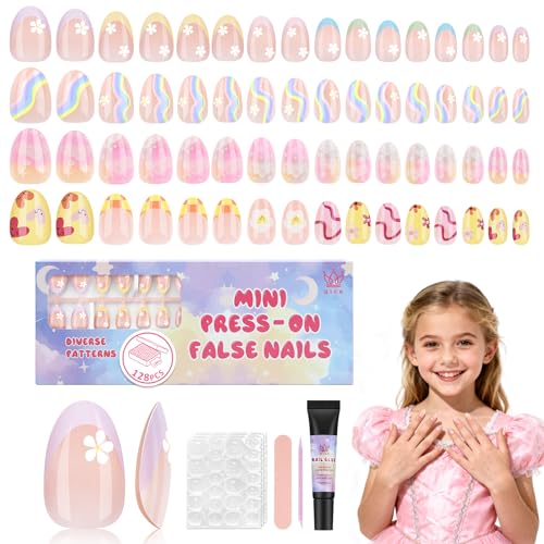 Qiek 128-Piece Press On Nails for Kids