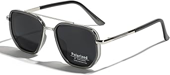 Polarized TR90 Sunglasses Vintage Square Flattop Sun Glasses Double Bridge Metal UV400 Eyewears