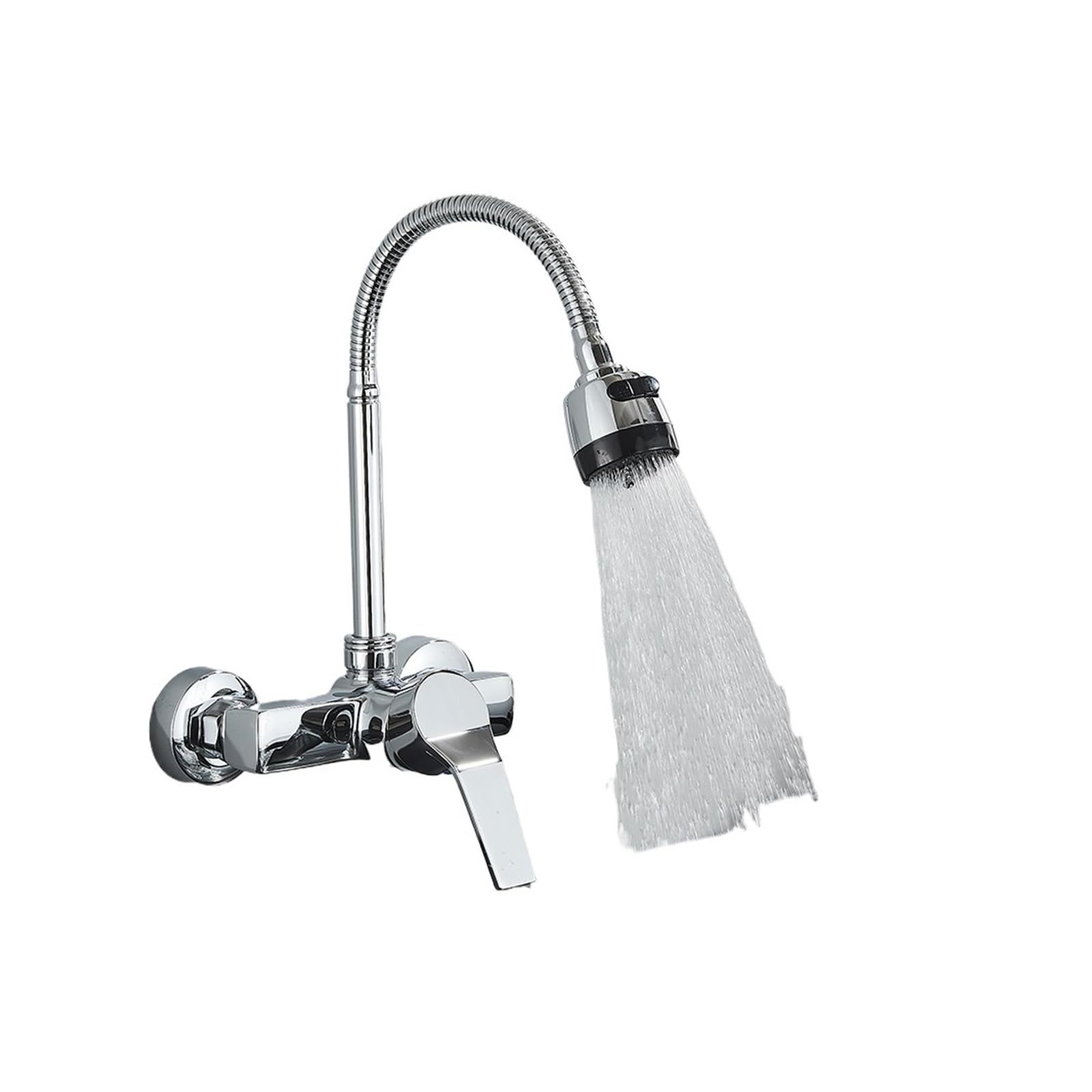 Kitchen Faucets, Chrome Wall Mounted Dual Hole Kitchen Faucet, Lead Free Hot Cold Water Mixer Tap, Stream Spray Bubbler 360 Rotation Flexible Pipe(Chrome)