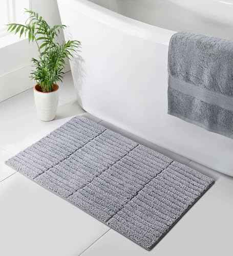 Image of Obsessions Soft & Plush Bath Mat | Quick Dry, Stain & Skid Resistant | Luxuriously Soft, Long Lasting Color | TPR Latex Backing, Size 50x80 cm, Silver & Grey
