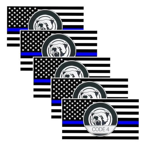 Thin Blue Line Sticker Code 4 Sticker Police Police Support Stickers - American Flag Thin Blue Line Decal for Cars Trucks Windows Laptops (B 5PCS)