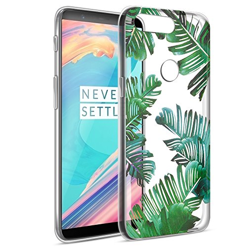 Funda OnePlus 5T, Eouine Cárcasa Ultra Slim Silicona 3D Transparente con Dibujos Impresión Patrón Suave TPU Bumper Case Cover Fundas Movil para One Plus 5T - 6 Pulgada (Hojas)