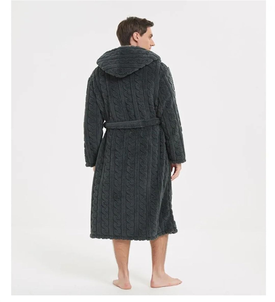 Inverno Caldo Peluche Corallo Pile Robe Usura Addensare Jacquard Flanella Uomini Con Cappuccio Accappatoio Abito Da Casa Usura Da Notte
