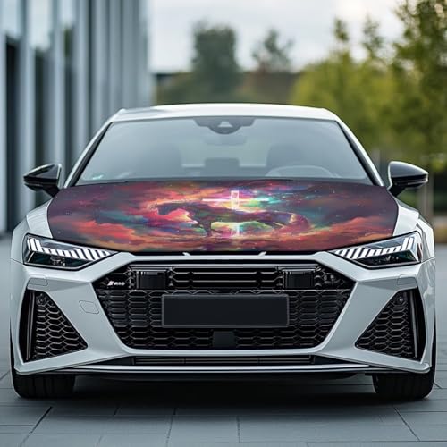 Image of Car Hood Cover Elastic Polyester Cover for Car Hood Removable Automotive Accessories Easy Installation for Car Hood Decoration and Protection-Starry Sky Horse Print