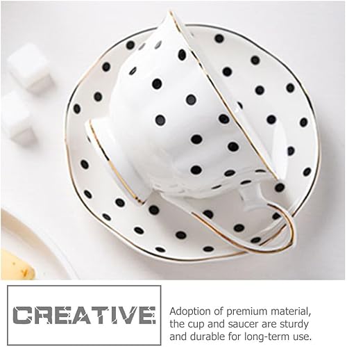 Miniatura 5 de Hemoton Juego de café de estilo real, elegante taza de porcelana fina para café, bebidas, café con leche, té moca, blanco y negro