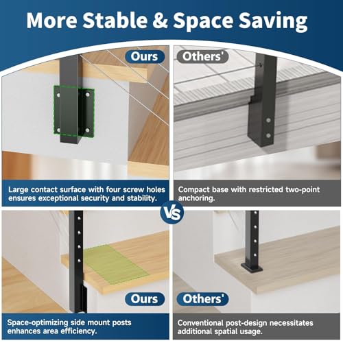 Image of 3 Pack Side Mount Stair Cable Railing Post 36 inch (Post Body 44 inch), Left Side Space-Saving Fascia Mount Deck Post for 36 inch-38 inch Stair Railing, Black Stair Handrail Post for Indoor Outdoor Stairway