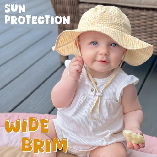 Image of HONGTEYA Baby Sun Hat Toddler Girl Beach Hat Sun Protection Adjustable Outdoor Summer Wide Brim Bucket Hat for Infant Kids