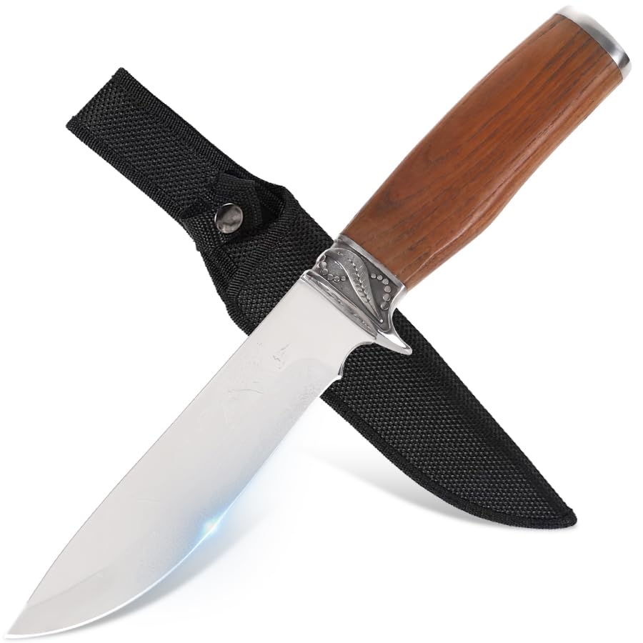 Couteau outdoor 28cm en hêtre : manche monobloc et garde en acier inox