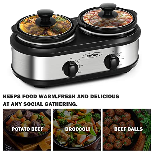 Dual-Slow-Cooker-Buffet-Servers-and-Warmers-with-2-X-125Qt-Tempered-glass-lids-and-Lid-Rests-3-Adjustable-Temp-Stainless-Steel Dual Slow Cooker Buffet Servers and Warmers with 2 X 125Qt Tempered glass lids and Lid Rests 3 Adjustable Temp Stainless Steel