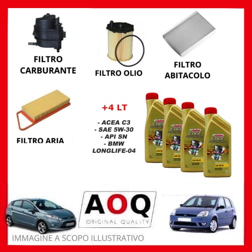 AOQ - KIT TAGLIANDO FILTRI + 4 lt.olio Edge 5w30 COMPATIBILE CON FIESTA V FIESTA VI 1.4 TDCI 50KW 68CV DAL 2001 in poi