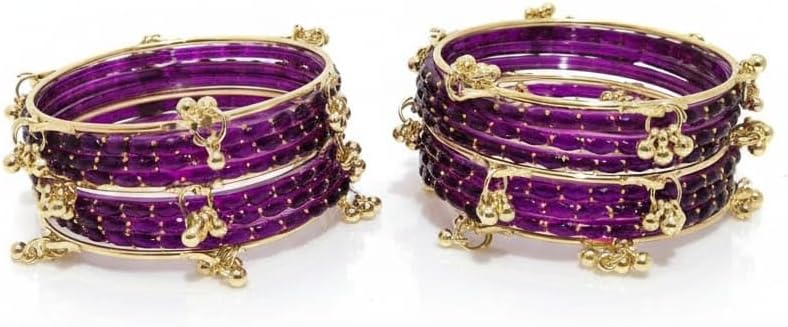 Kashmiri Ghangharoo Glass Bangle Set for Women| Light Weight Bangles | Traditional Transparent Fancy Glass Chudi Set for Wedding, Party(Set Of 16)