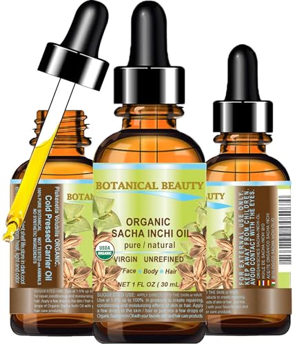 Botanical Beauty Organic SACHA INCHI OIL 100% Natural Pure Undiluted Virgin Unrefined Cold Pressed Carrier Certified Organic Oil For Face, Skin, Hair, Lip, Nails, Rich in Vitamin E (1 Fl Oz 30 ml)