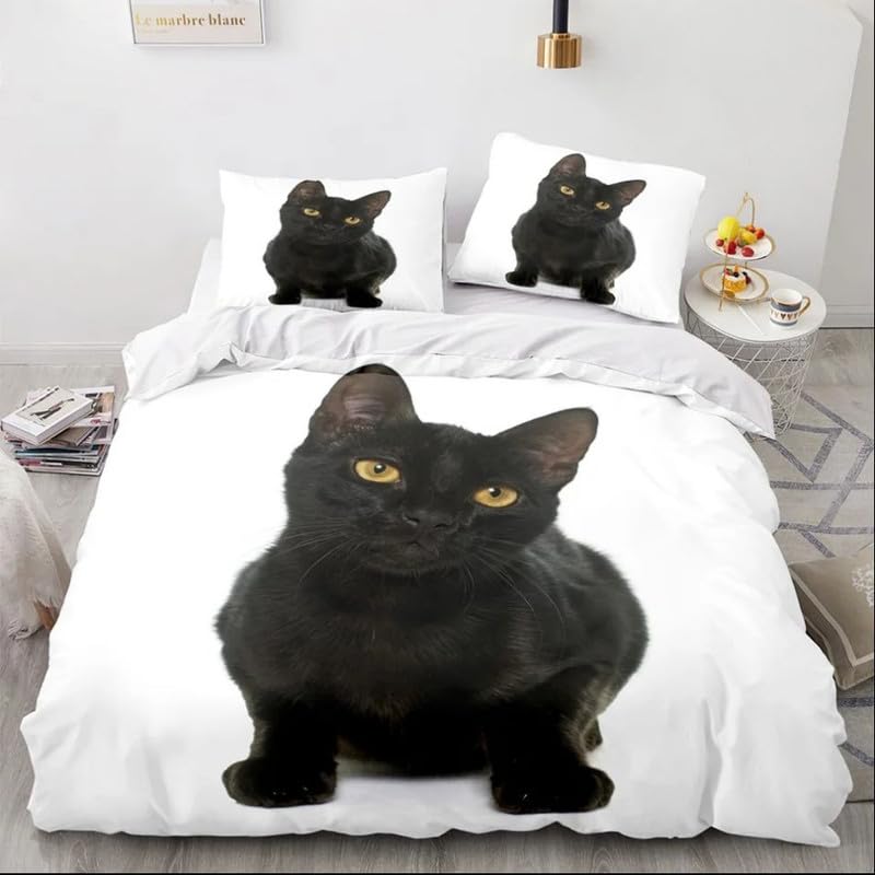 Housse de couette chat blanc 140x200 pour une décoration de chambre cocooning