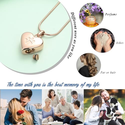 VCCWYQK Cremation Jewelry for Ashes for Dog Paw Print Pet Heart Urn Necklace for Pet Memorial Keepsake Jewelry (Rose Gold) - Image 3