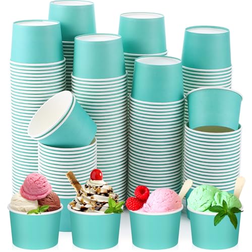 Image of Nuenen 300 Pcs 8 oz Summer Ice Cream Paper Cups Bulk Disposable Dessert Cups Solid Color Paper Dessert Bowls for Snack Sundae Spring Party Favors Ice Cream Bar Supplies (Teal Color)