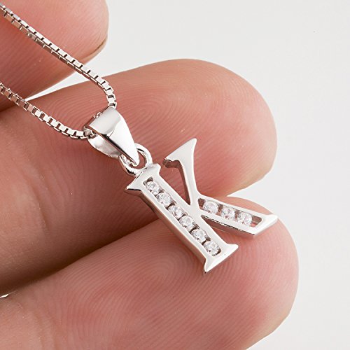 Yfn Initial K Pendant Necklace In Sterling Silver With Cubic Zirconial 26 Letter Alphabet Jewelry For Women Teen Girl #TOP1