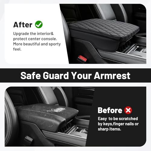 Image of Autorder Center Console Cover for 2019-2025 2026 Dodge Ram 1500 /2500 /3500 Accessories Armrest Cushion Cover Nappa Leather Middle Console Covers Console Cushion Pad Anti-Scratch(Bucket Seat Only)