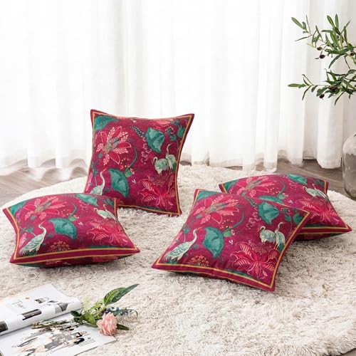 Image of ishro home Premium Cushion Cover 18 inch x 18 inch | Luxury European Mosha Fabric | Love at First Sight Designs | Hidden Zipper | Machine Washable, Non- Fading | (2, Ruby Palace, 18 x 18 Inches)