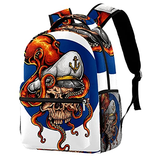 Sac à dos motif pieuvre et crâne idéal pour les vacances à la mer et les sorties scolaires