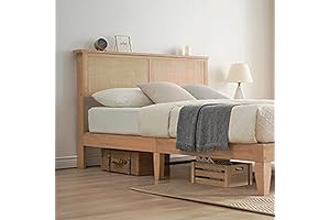 Full Size Wooden Bed Frame with Natural Headboard and LED Lights