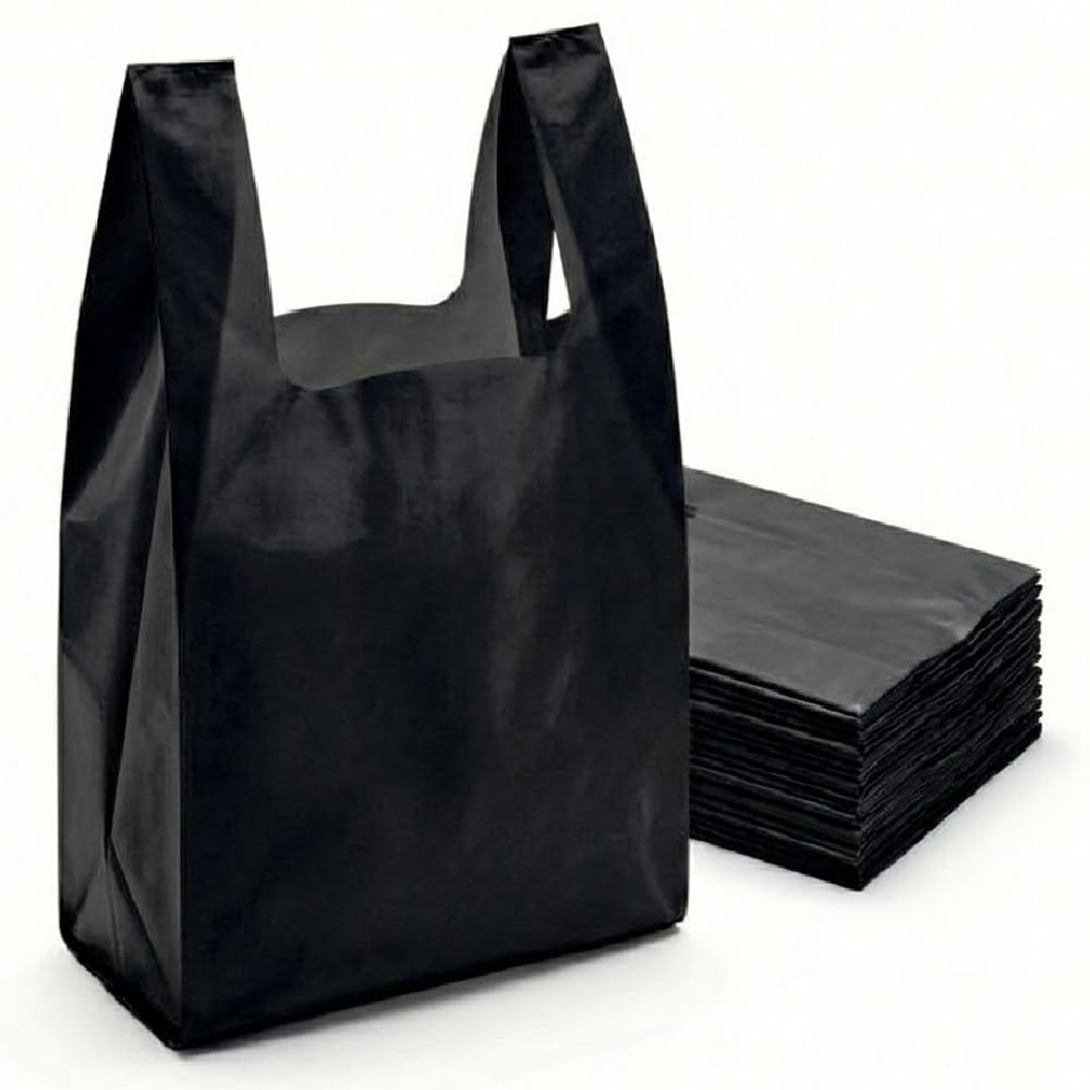 Tezraftaar® 2000 x Vest Carrier Bags 11" x 17" x 21" Black Heavy Duty Carry Bags for Groceries Vegetables Fruits Storage Supermarket Stalls Takeaway