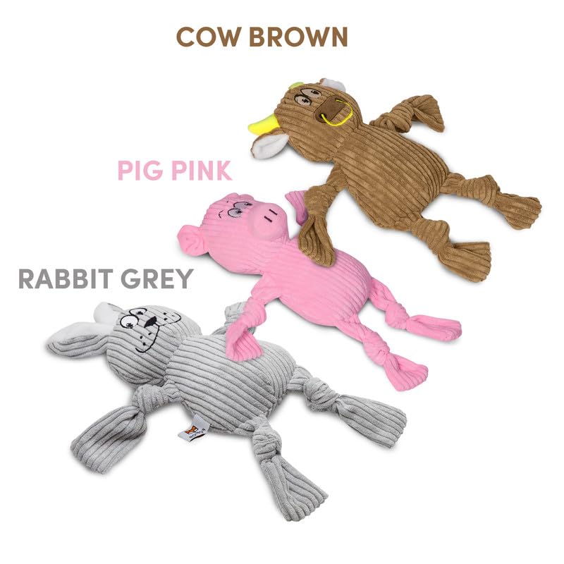 Image of BarkButler x Fofos Fluffy Rabbit Stuffed Soft Squeaky Plush Dog Toy,Grey|for X-Small- Small Dogs(0-10kgs)|Knotted Legs|Squeaker|Machine Washable|Corduroy Fabric|for All Breeds|Cuddle, Chew, Fetch