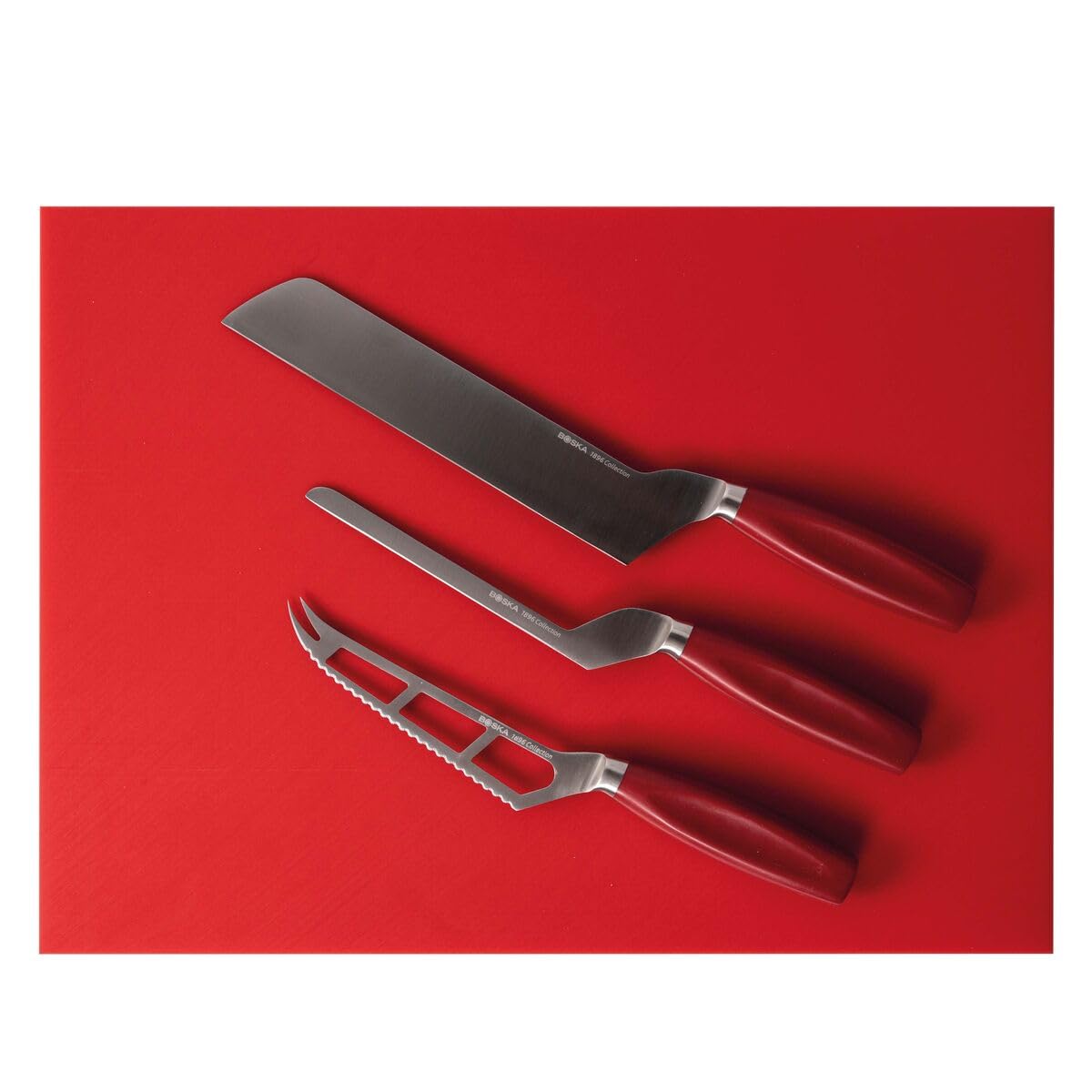 BOSKA Couteau à Fromage Professionnel Universel - Polyvalent – Lame 140 mm – Antiadhésif – Manche Rouge – Code couleur HACCP – Collection 1896