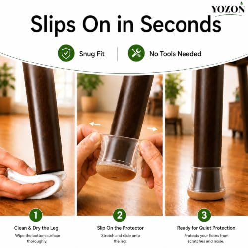 Image of YOZON Chair Leg Floor Protectors Silicone Caps Felt Strengthen Bottom | Round Chair Leg Protectors for Hardwood Floors Anti-Scratch Reduce Noise 32 Pack Clear Round Small Fit 1 /2 inchto15 /16 inch