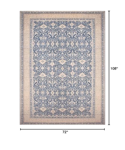 vivorug 6x9 Area Rug, Ultra-Soft Washable Rug for Living Room, Dinner Room, Bedroom, Non-Slip Vintage Inspired Blue Rug, Indoor Carpet Large Area Rug