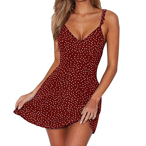 HJuyYuah New Summer Women's Fashion Sleeveless Polka Dot V-Neck Dress Strap Mini Dress