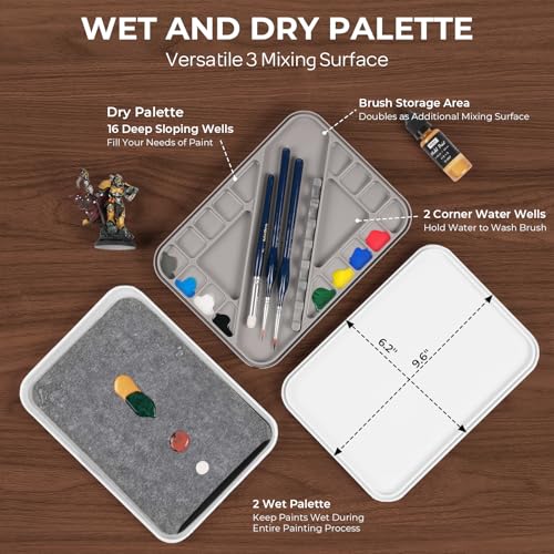 Image of Nicpro Professional Miniature Painting Kit, with Wet Palette, Miniature Painting Handle, 16PCS Detail Paint Brushes Drybrush with Nylon Bag, Pallet Paper, Sponge, Brush Holder Mixing Paint Palette