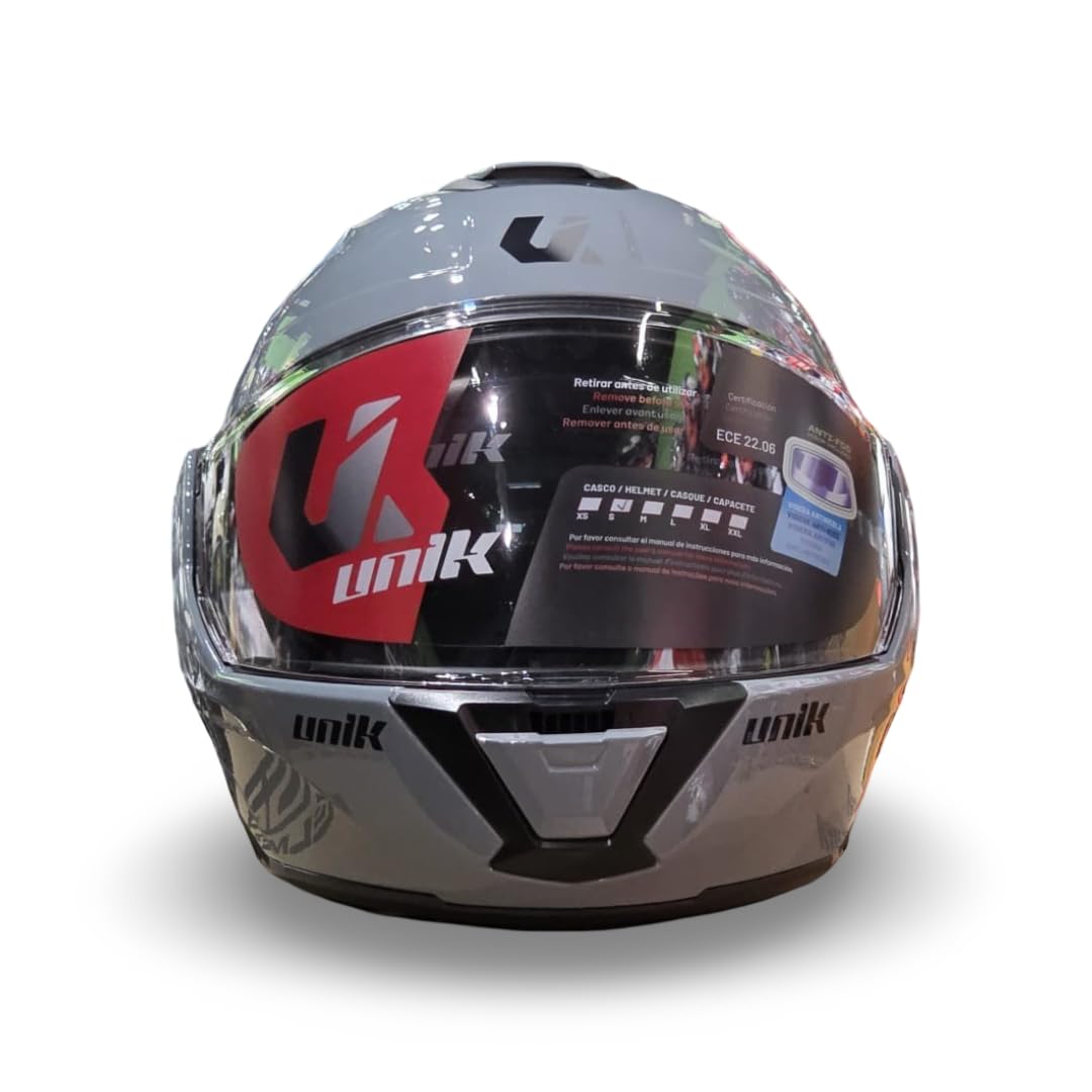 unik Casco Modular Abatible 180 Spectrum Moto Adultos Visera Solar Doble Policarbonato 2 Calotas Ventilación Frontal Trasera Cierre Micrométrico - Nardo Grey, Talla XL