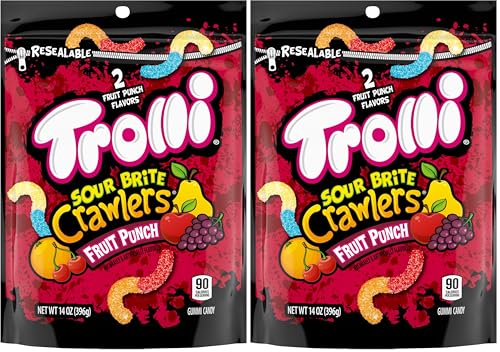 Image of Trolli Sour Brite Crawlers Candy, Fruit Punch Flavored Sour Gummy Worms, 14 Ounce (Pack of 2)