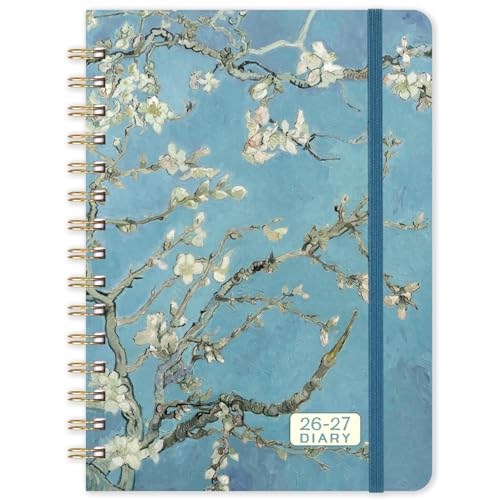 Agenda 2026 de alta calidad con tapa dura diseño flor de albaricoque y doble alambre A5