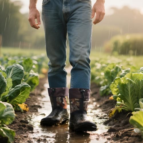 Image of HISEA Unisex Mid Calf Rubber Garden Boots Waterproof Rain Boots Neoprene Outdoor Work Muck Riding Boots for Women Men