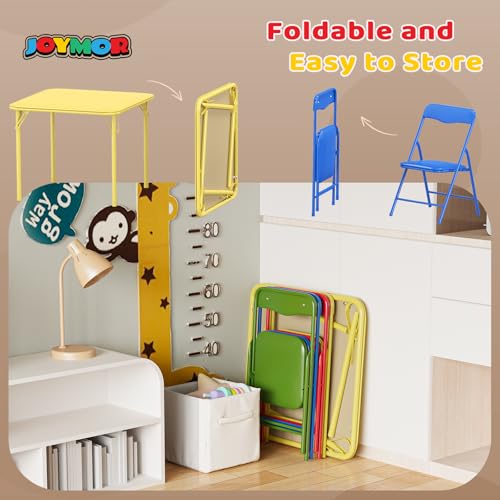 Image of JOYMOR 5-Piece Kids Folding Table and Chairs Set, Metal Frame Children's Activity Set with Easy-Fold Design, Kids Table and Chairs for Playroom & Classroom (Multicolor)