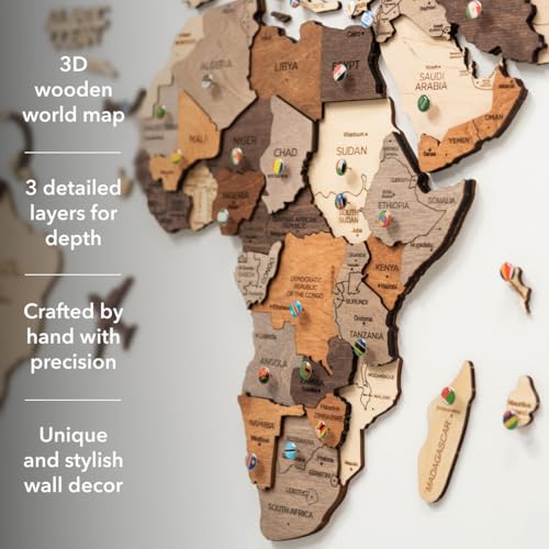 Image of Enjoy The Wood 3D Wooden World Map Wall Art (Multicolor, 3XL) | Large Travel Map with Pins for Art Decor, Decorative Map of the World for Home, Office Travel Wall Art Housewarming Gift Idea