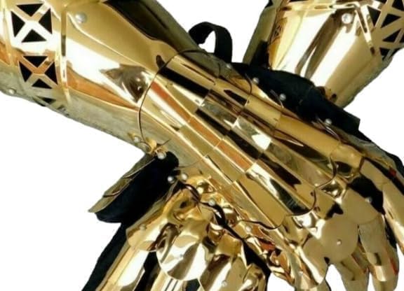 Medieval Knight Armor Gauntlet Gloves – Gold Steel Hand Armor for Cosplay, LARP, Renaissance Festival, Halloween Costume