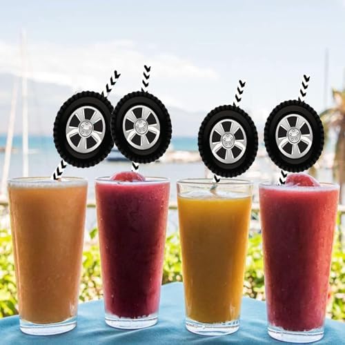 25 pitillos decorativos de papel con tema coche de carrera miniatura 4