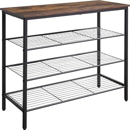 HQXING 4-Tier Shoe Rack Organizer, Metal Mesh Shoe Storage Shelf, for Entryway, Hallway, Closet, Dorm Room, Industrial, Rustic Brown