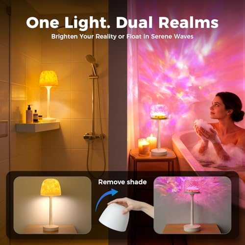 Image of 2-Pack Waterproof Shower Lamp Rechargeable LED Ocean Projector | 16 Color Ocean Wave Projection, Remote & Touch Control, USB-C Rechargeable, Bathroom Spa, Outdoor Table Lamps