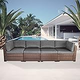 kinsunny 4 PCs Outdoor Patio Furniture Set, Wicker Sofa Chairs PE Rattan Thick Cushions with 2...