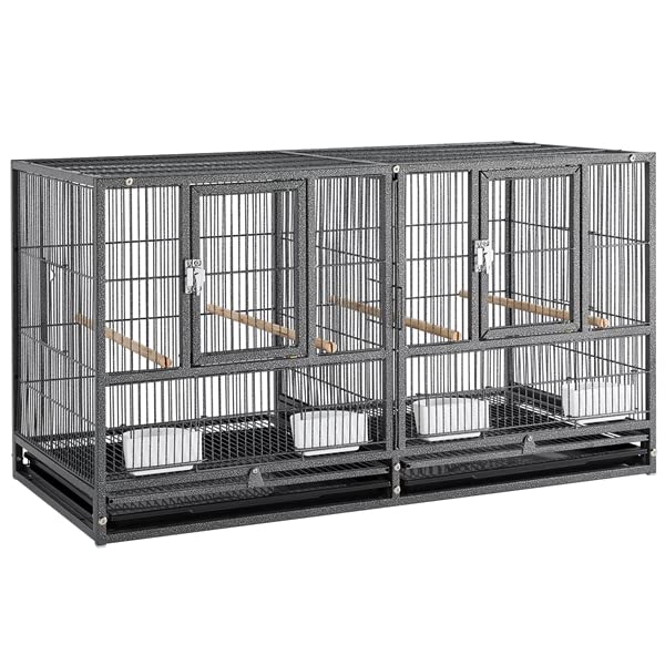 Abician Cage à Oiseaux Large Empilable Cadre en Métal Cage d’élevage Divisée pour Petits Oiseaux Pinson Canaris Perruches 95,5 x 45,5 x 52,5 cm Noir
