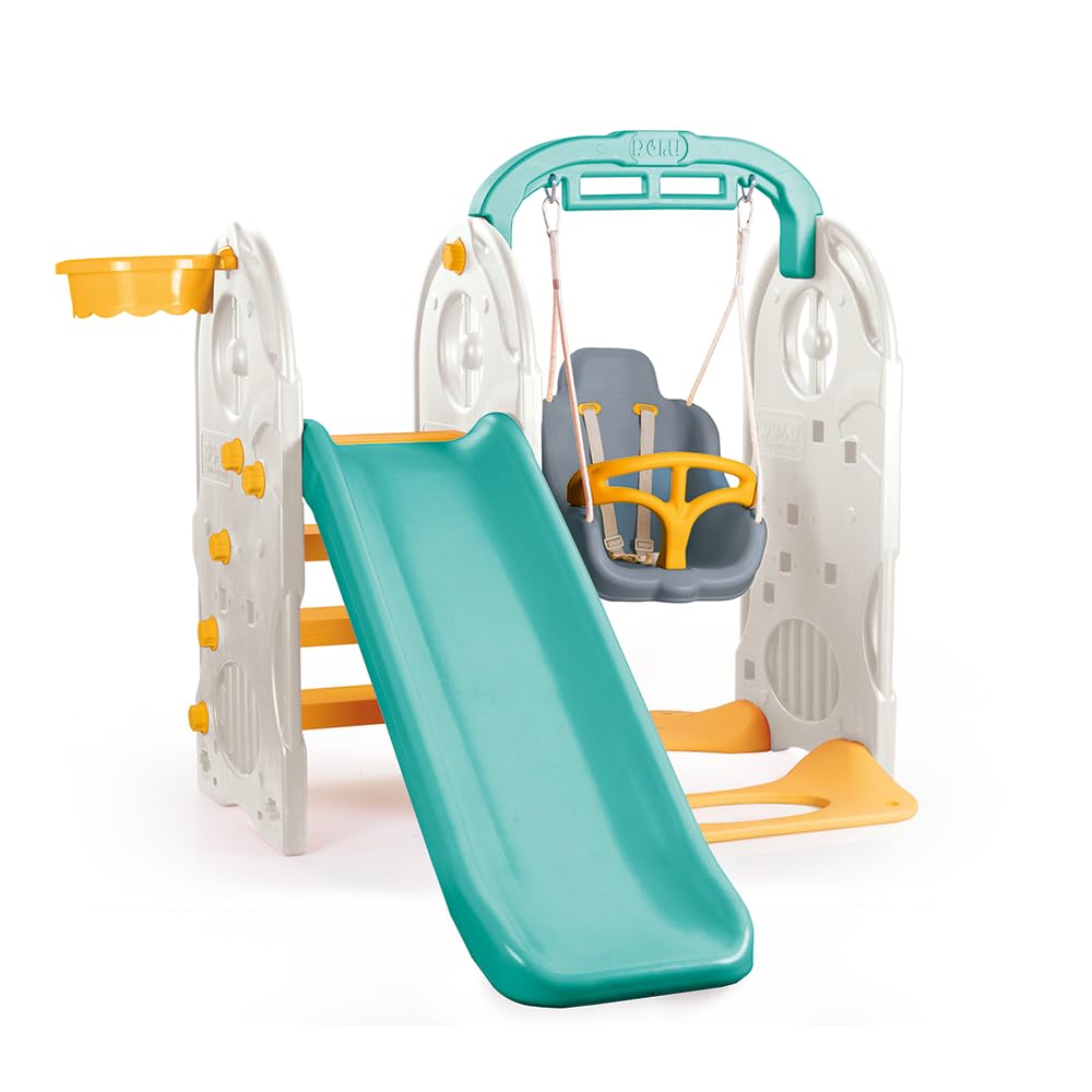 """DOLU 4-In-1 Kids Garden Playground Set, Indoor & Outdoor Playground Climbing Frame, Swing and Slide Set, Colorful Children Playset"""
