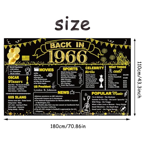 Image of DARUNAXY 60th Birthday Black Gold Party Decoration, Back in 1966 Banner 60 Year Old Birthday Party Poster Supplies Vintage 1966 Backdrop Photography Background for Men & Women 60th Class Reunion Decor