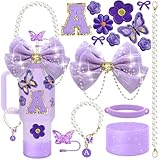 HAIREASON Stanley Cup Accessories,15pcs Bling Accessories for Stanley Cup 30oz 40oz Tumbler Including Straw Cover Sticker,Cup Charm,Suitable for Stanley Cup (Purple, A)