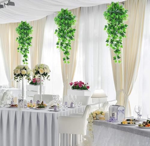 Image of Artificial Vines Fake Greenery Garland Willow Leaves Faux Hanging Plants Trailing Weeping Ivy Drooping Hanging Vines Faux Plants Realistic Home Office Christmas Holiday Decor (1, Design4)