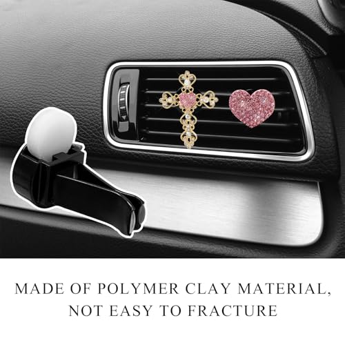 Image of 2 PCS Bling Car Vent Clip, Crystal Rhinestone Cross and Heart Car Air Fresheners Vent Clips, Diamond Car Air Conditioner Outlet Decoration Charm for Women, Car Accessories (Pink)