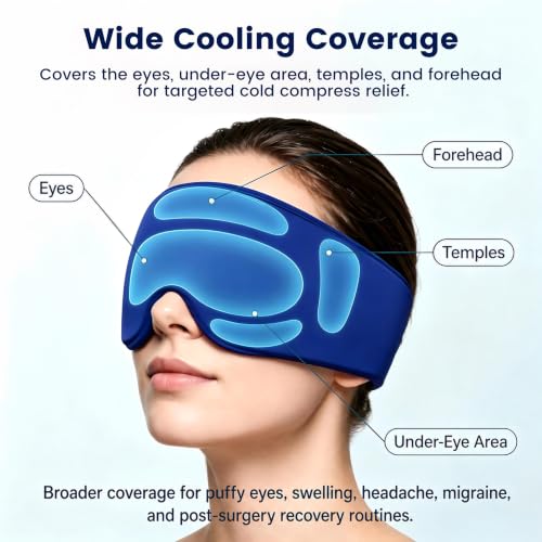 Image of Cooling Gel Eye Mask for Puffy Eyes, Migraine & Headache Relief, Full Eye-Area Cold Compress for Eyes & Temples, FSA Eligible HSA Reusable Eye Ice Pack for Swelling & Post-Surgery Recovery
